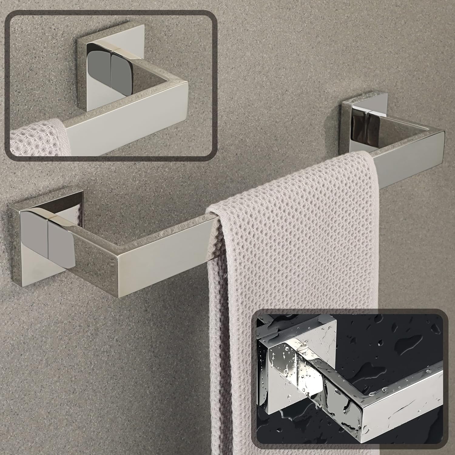 Porte-serviettes de salle de bain, porte-serviettes mural 40 cm, acier inoxydable 304, argent - 2
