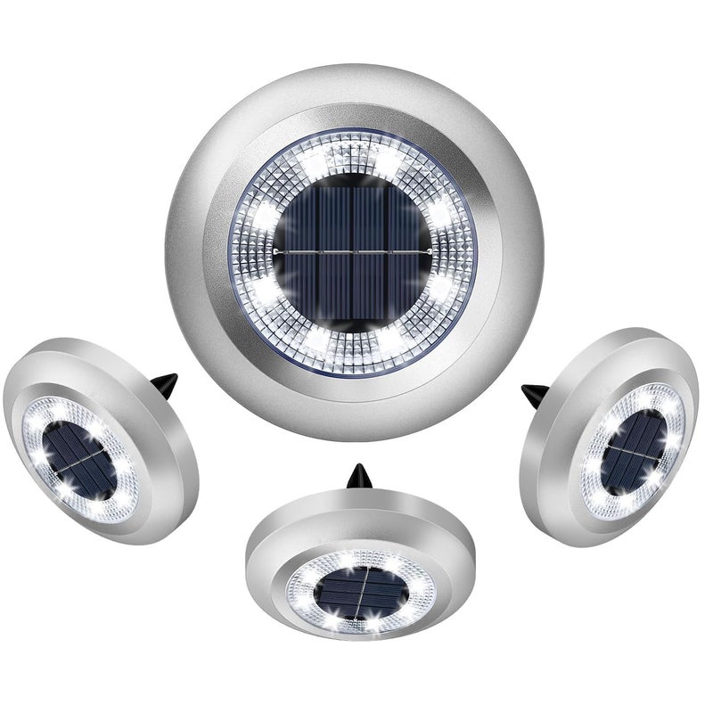 Zewnętrzna solarna lampa kanałowa z białym światłem, 4 sztuki, 8LED, podziemna solarna lampa dyskowa