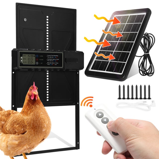 Porte automatique pour poulailler 36 x 27.5 cm, avec panneau solaire et minuterie d'ouverture, résistante aux prédateurs