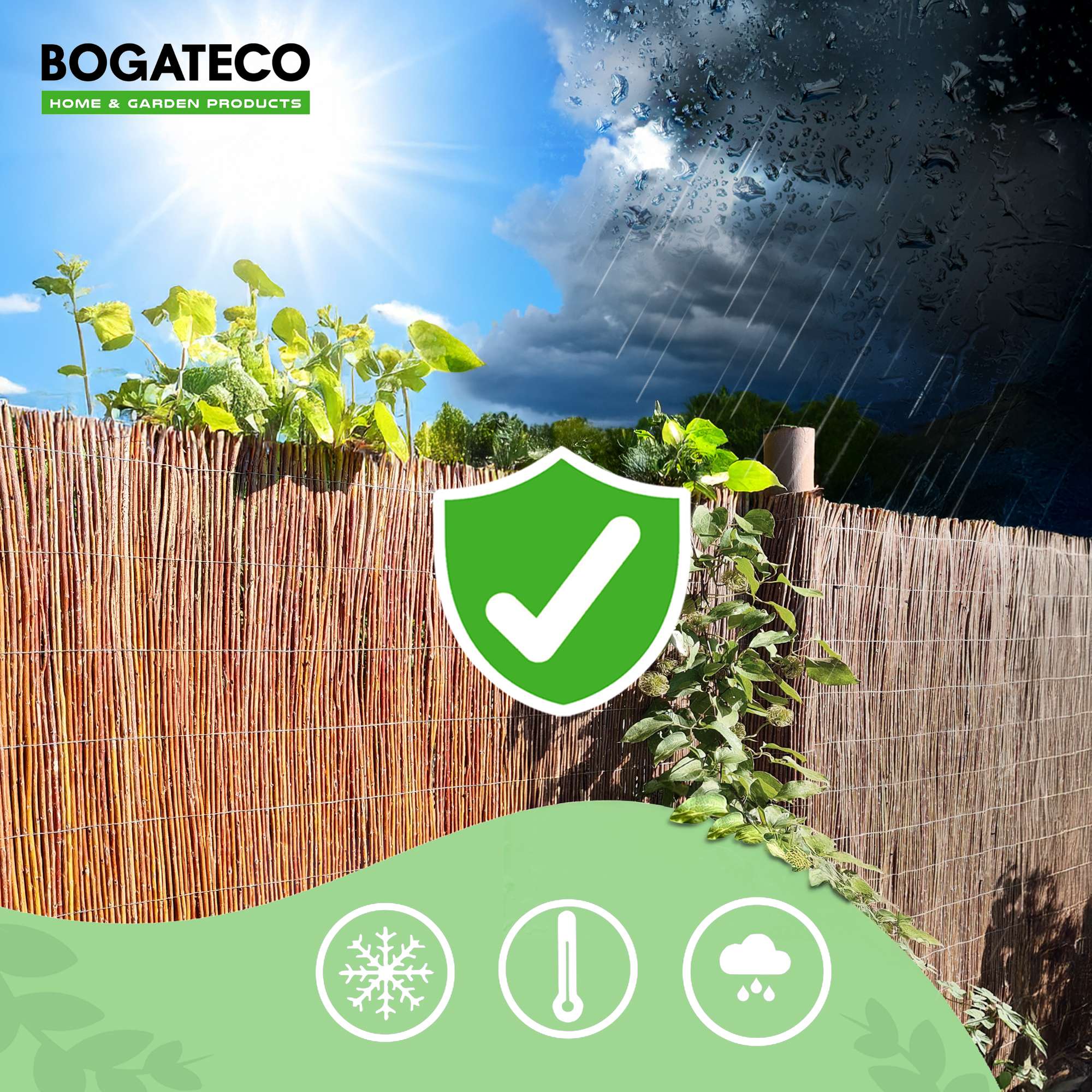BOGATECO Clôture d'intimité en osier en bois 180 cm de haut et 500 cm de long | Parfait pour le jardin, le balcon et la terrasse | Fabriqué en Europe - 9