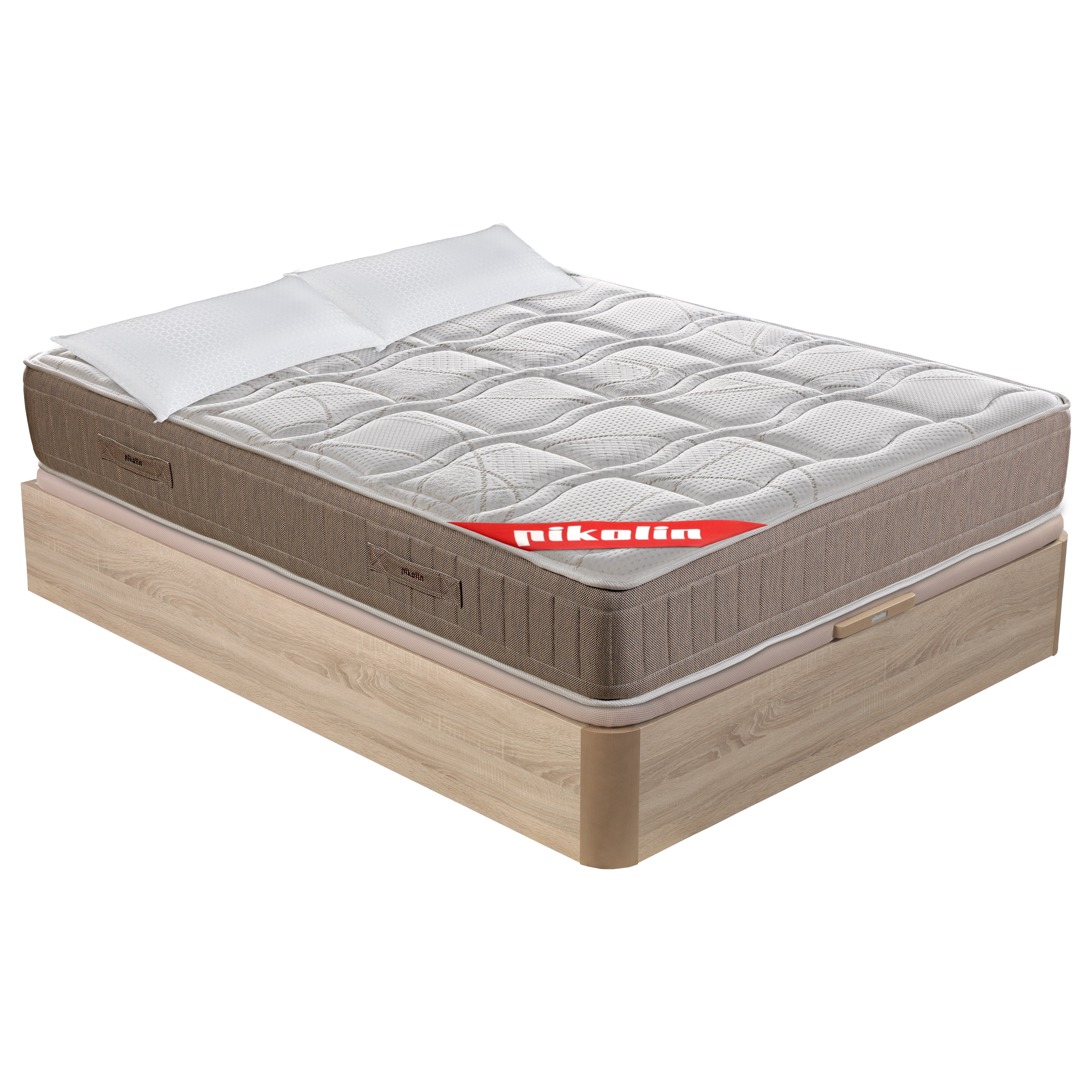 DESCANSIN Pack Colchón + Canapé Abatible De Madera 135x190 Cerezo – Cama Matrimonial Con Canapé De 28cm De Alto
