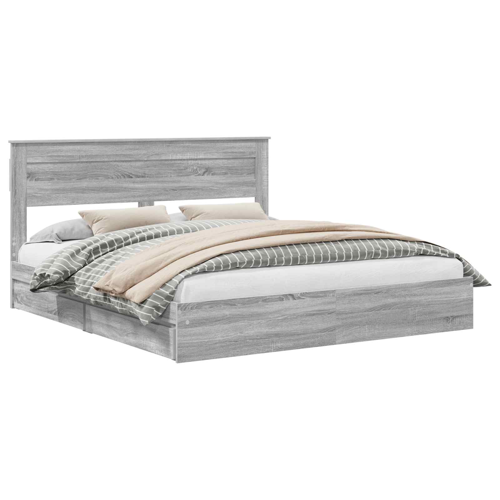 Lit avec rangement, panneau de bois, gris, pour la chambre, 180 × 200 cm - 2