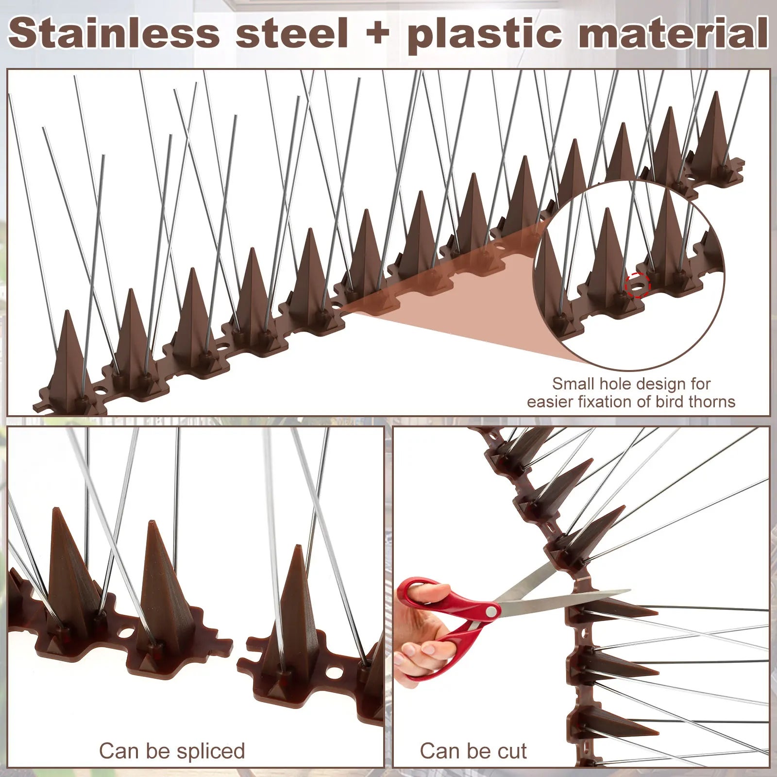 Picos para pájaros, paquete de 10 picos para pájaros de acero inoxidable, dispositivos repelentes de pájaros para exteriores - 7