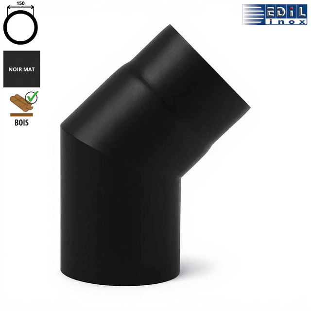 Coude 45° émaillé noir mat Edilinox - Diamètre 150 mm