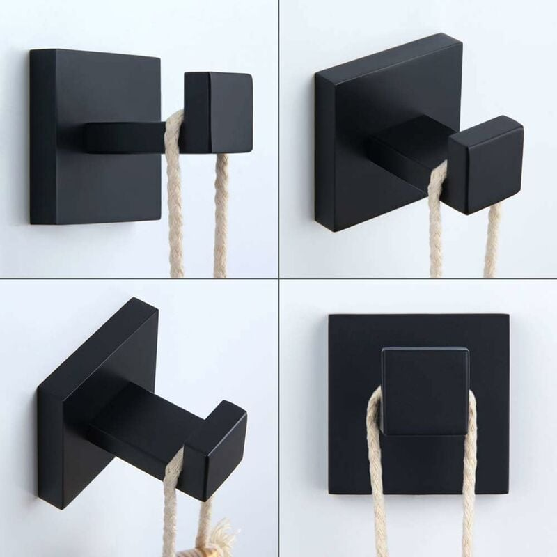 Zestaw 2 matowych czarnych wieszaków na ręczniki, wieszak na ubrania ze stali nierdzewnej 304, wieszak na ręczniki, wieszak ścienny do łazienki w sty - 3