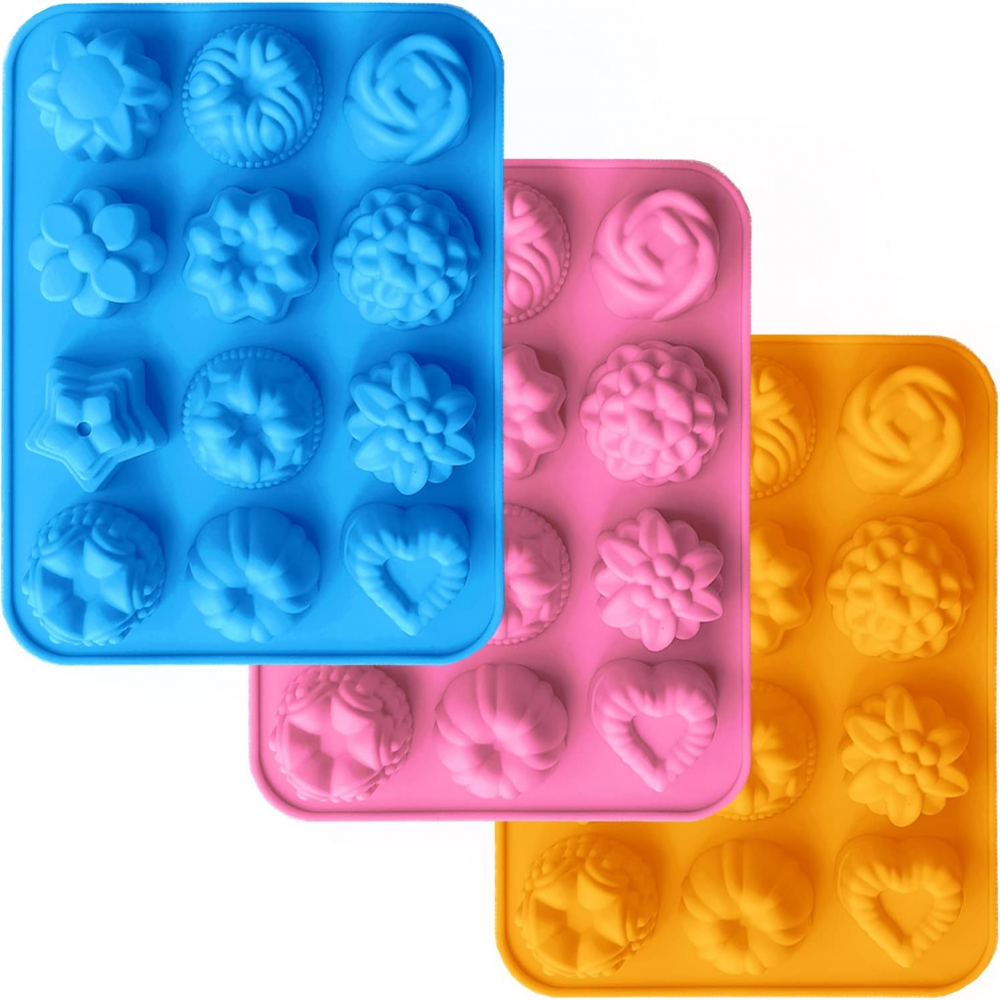 3 pièces, rose, bleu, orange, moules à gâteaux en silicone, 12 cavités — free download