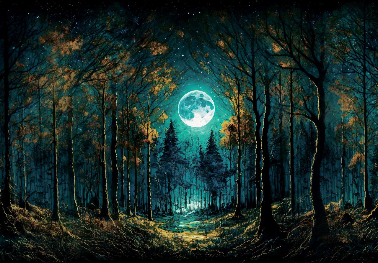 Fototapet copii padure fermecata noapte luna Vlies Tapet Pentru Dormitor Camera Living Perete 312x219 cm