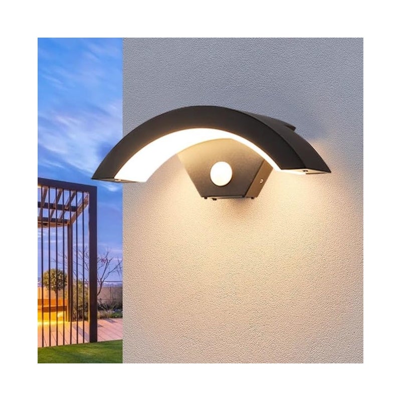 Zewnętrzna lampa ścienna LED z czujnikiem ruchu, nowoczesna lampa ścienna zewnętrzna 18 W, wodoodporna IP65, do tarasu i ogrodu, ciepła biel