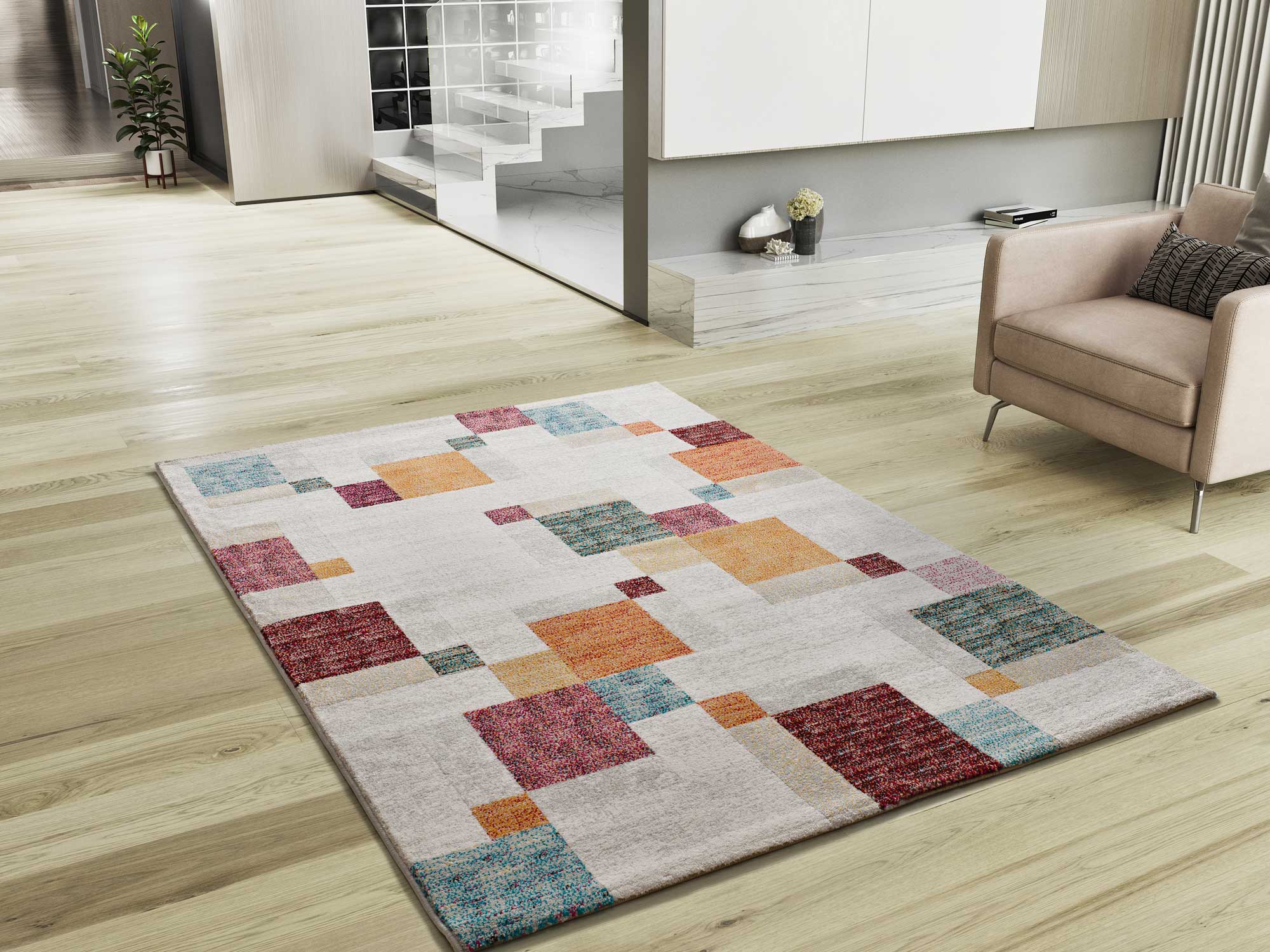 Prostokątny wielokolorowy dywan do wnętrz 160 x 230 cm EIDER geometryczny - ATTICGO