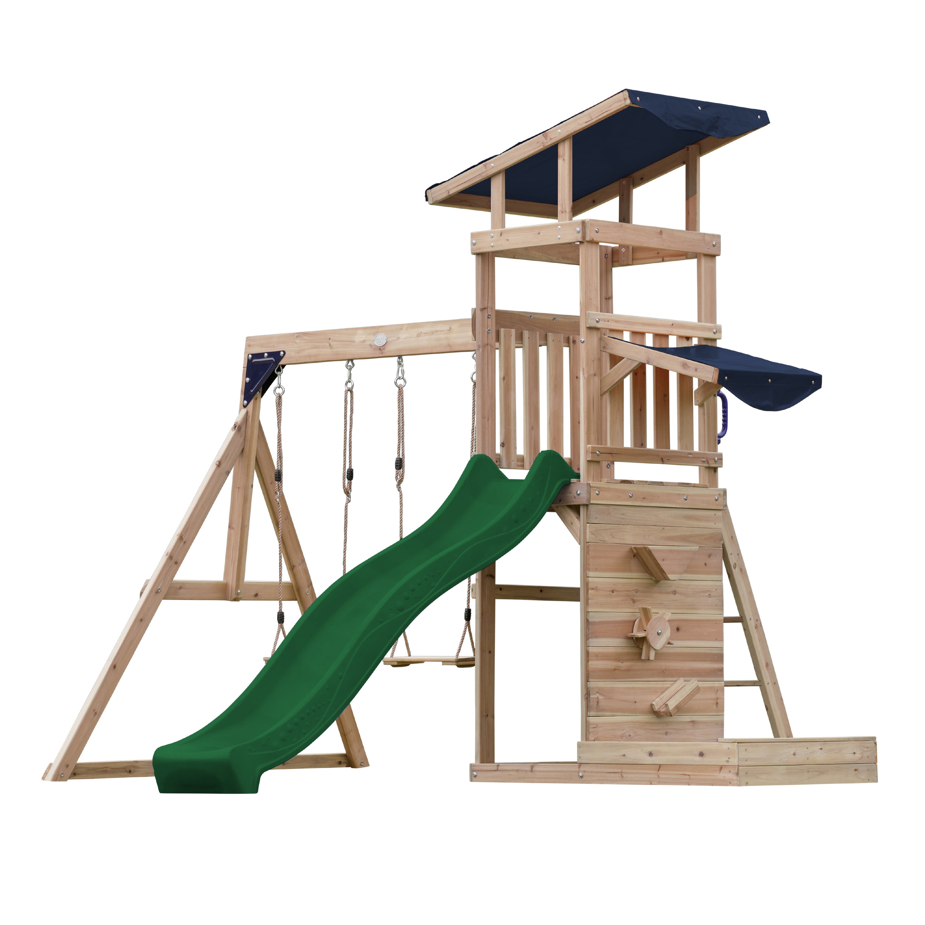 AXI Malik Aire de Jeux en Bois avec 2 Balançoires, Toboggan Vert/ Aire de Jeux Extérieur, Bac à Sable, Mûr de Jeux/Toboggan avec raccordement à eau | - 2