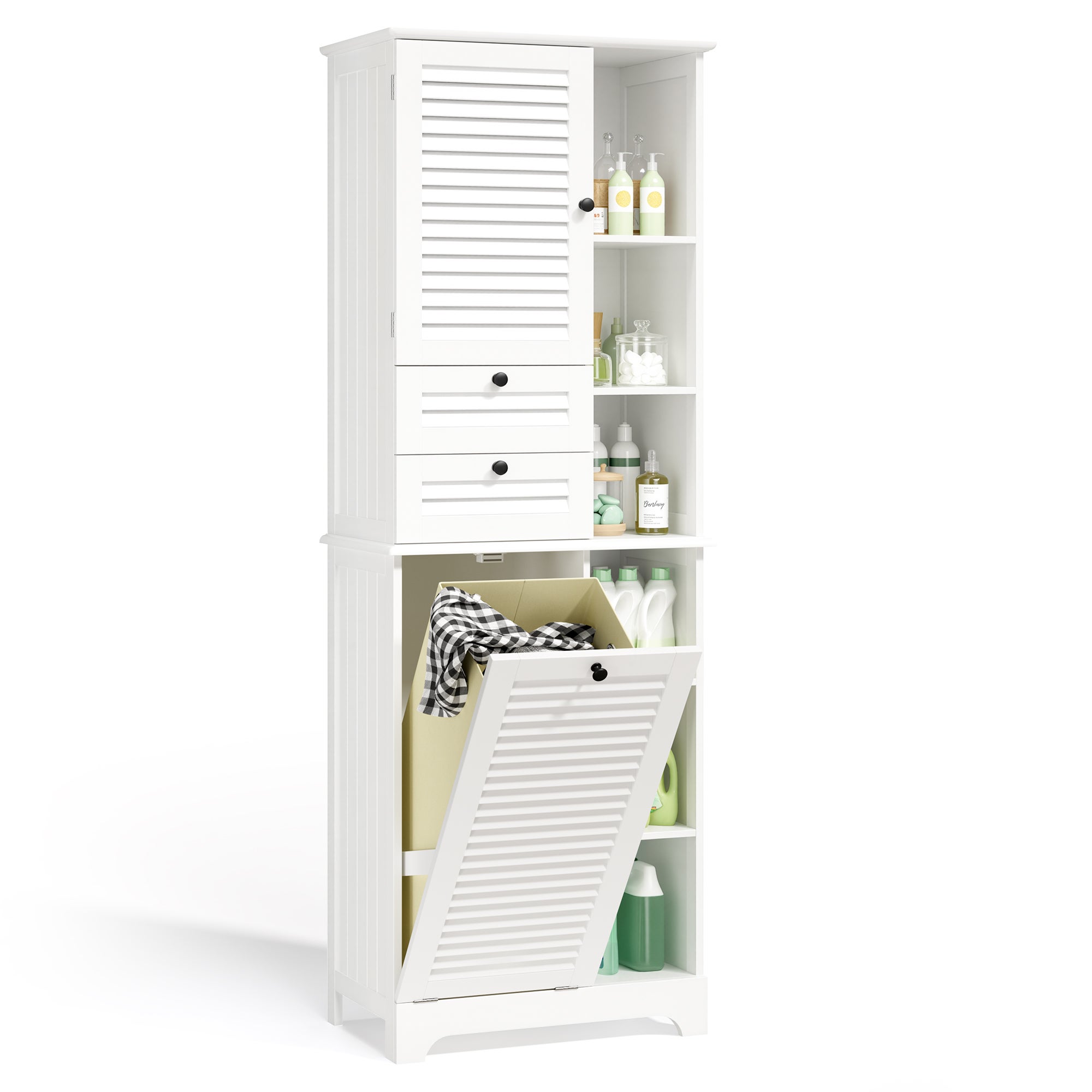 Mobile a colonna per bagno per ripostiglio a piedi, armadio con 1 porta, 2 cassetti e 6 ripiani Bealife - 2