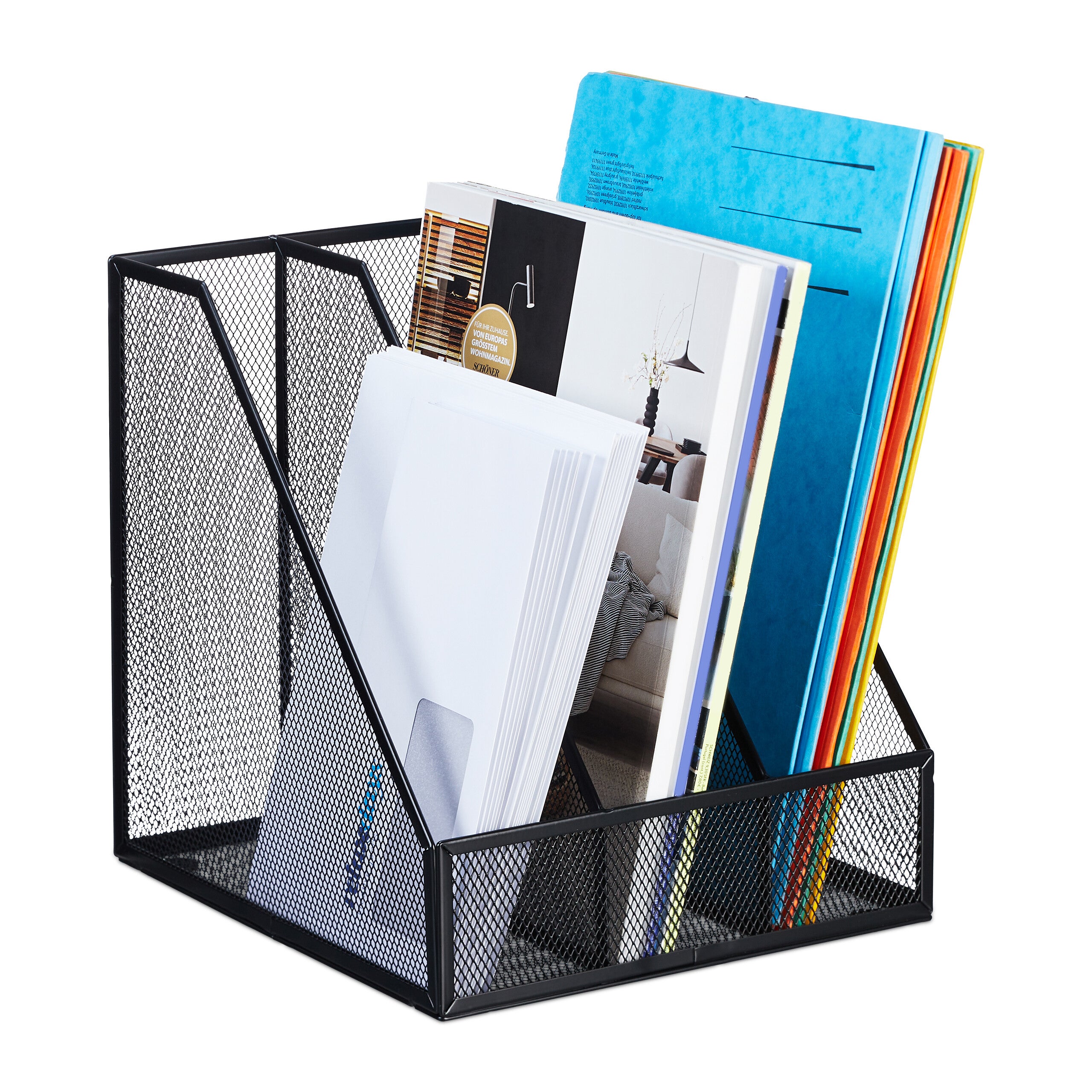 Range-Revues Métal Design Maille Blanc - Organisateur Bureau A4 - 31,5x7x25 Cm