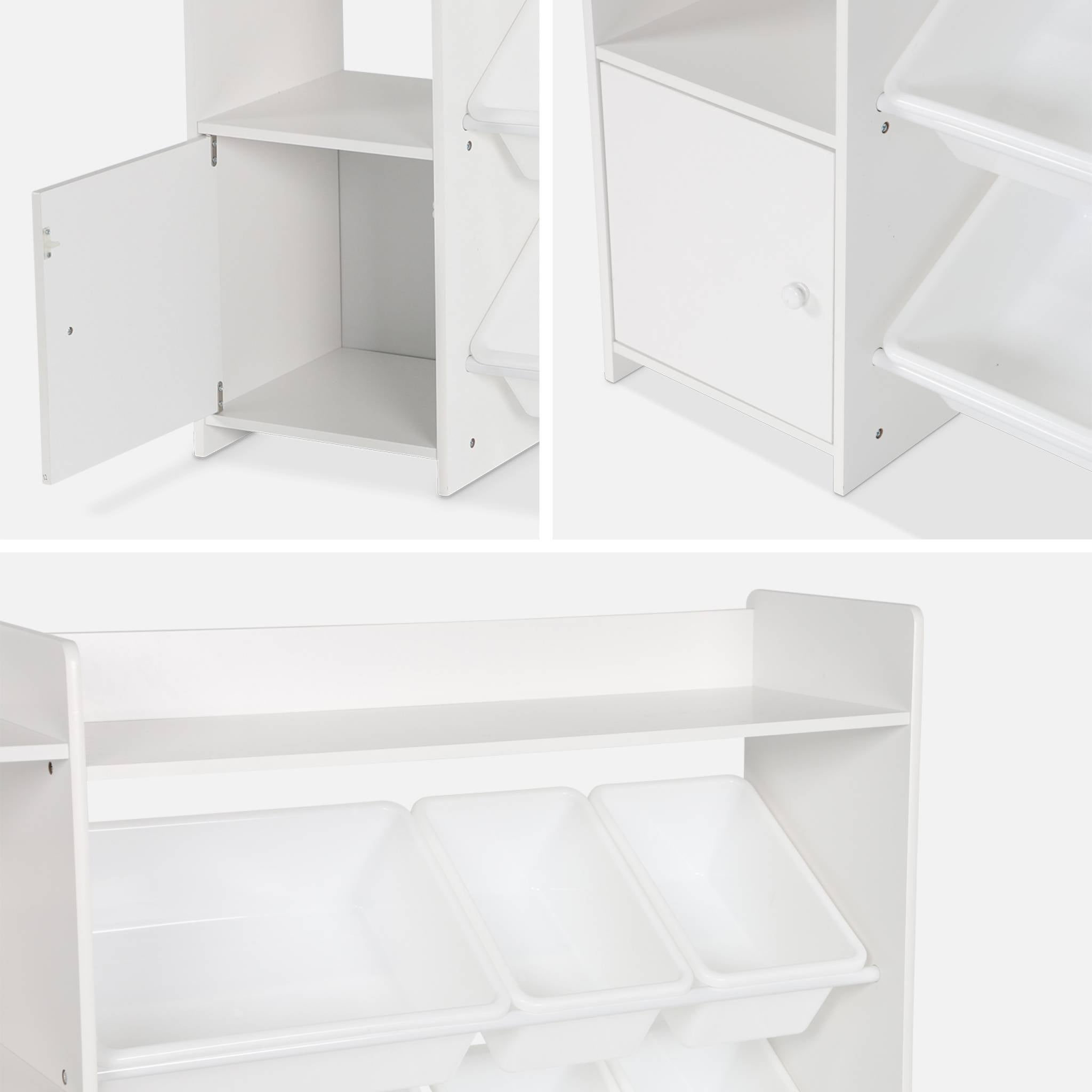 Arrumação para crianças com 9 caixas de arrumação, 4 prateleiras, 1 porta, Sora, Branco, 111.8x29.7x100 cm - 9