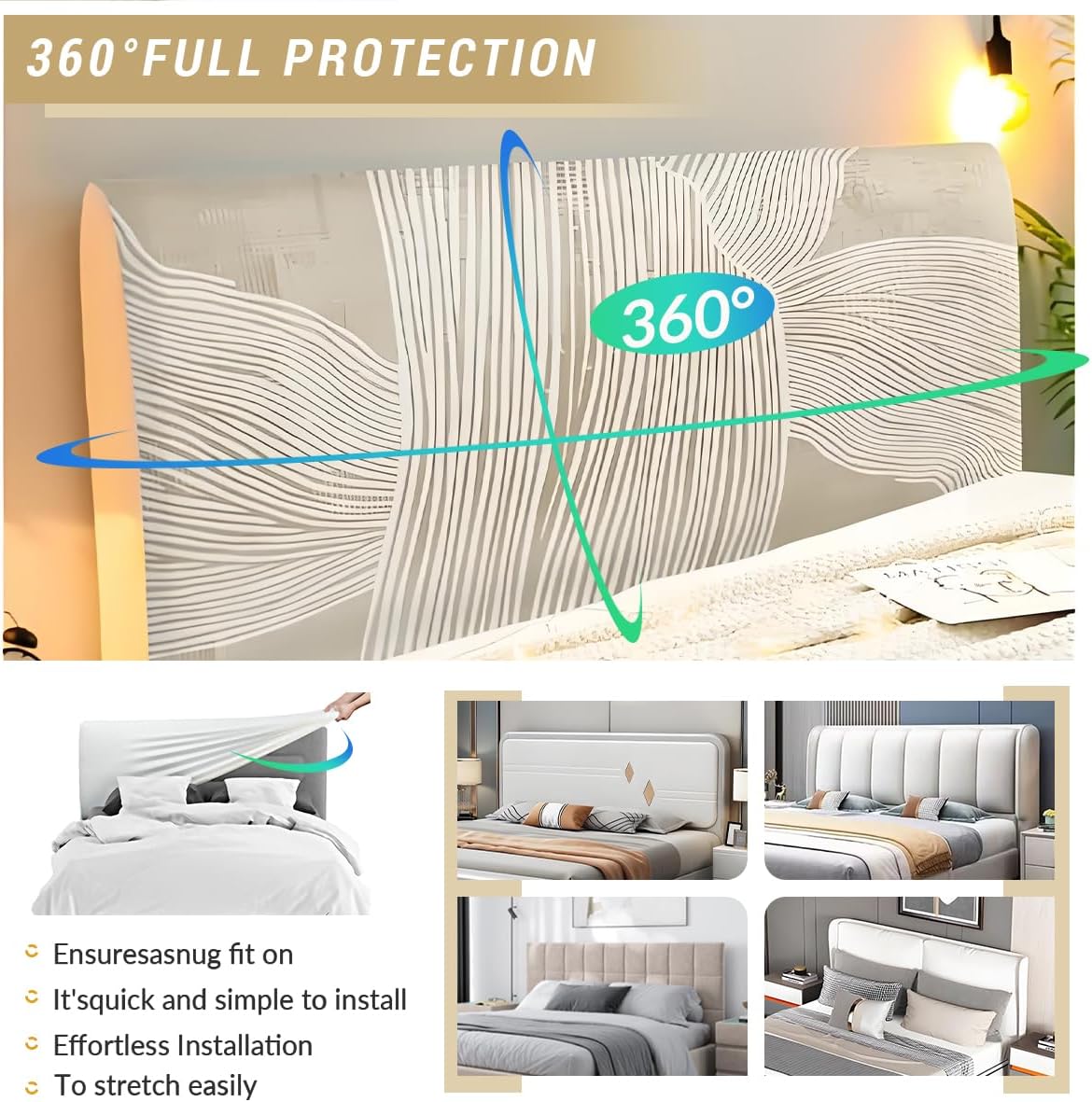 Housse de Tete de Lit 160 cm, Housse Tete de Lit Extensible, Beige Moderne Housse de Protection Tête de Lit Déhoussable et Lavable, Anti-poussière 150 - 3