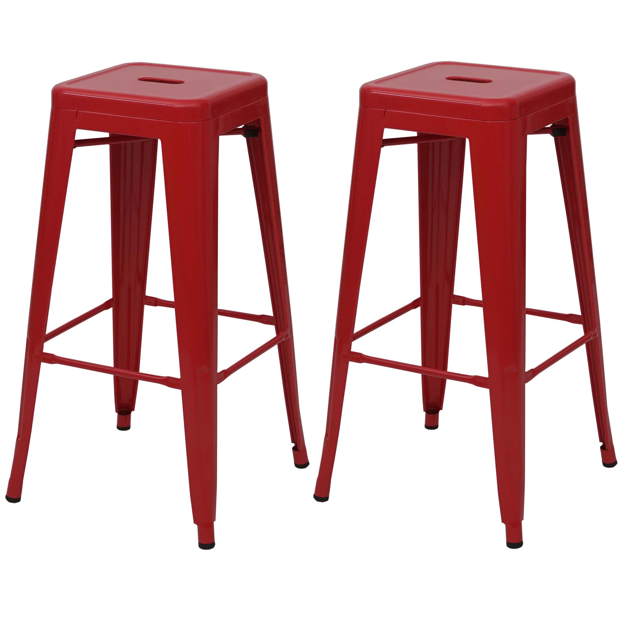 Set di sgabelli da bar sedie alte in metallo rosso design
