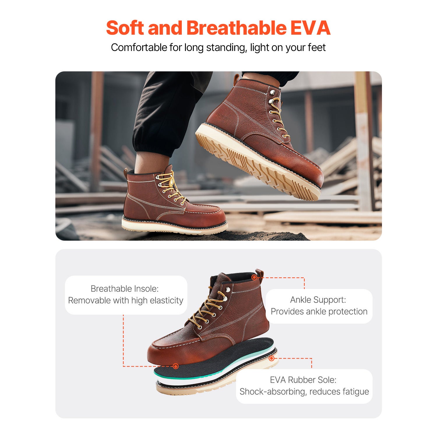 UK Taille SucceBuy 9,5 Bottes de travail embout acier,mocassin imperméable,antidérapantes,semelle EVA légère - 8
