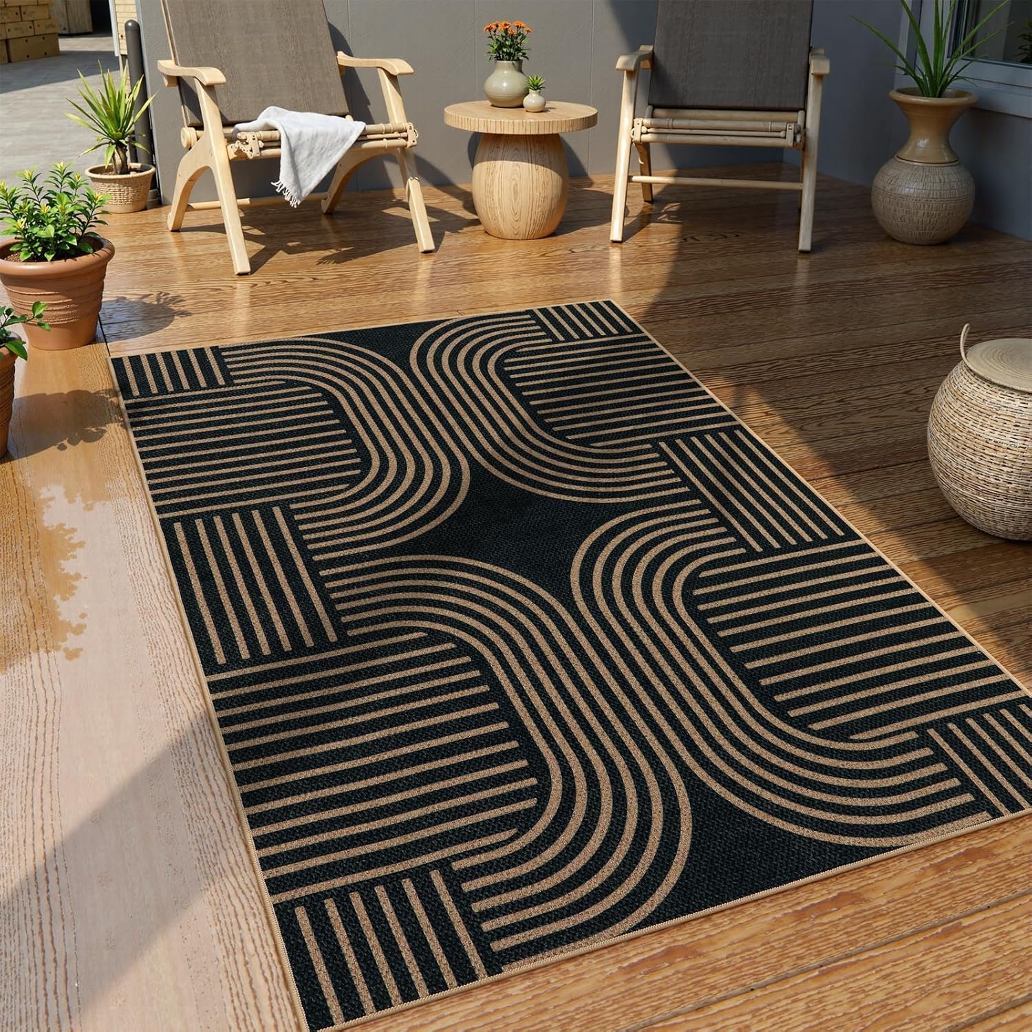 Tapis de salon géométrique simple, tapis de salon 120*160cm, tapis antidérapant lavable adapté à la terrasse, à la cour et à la chambre - 2