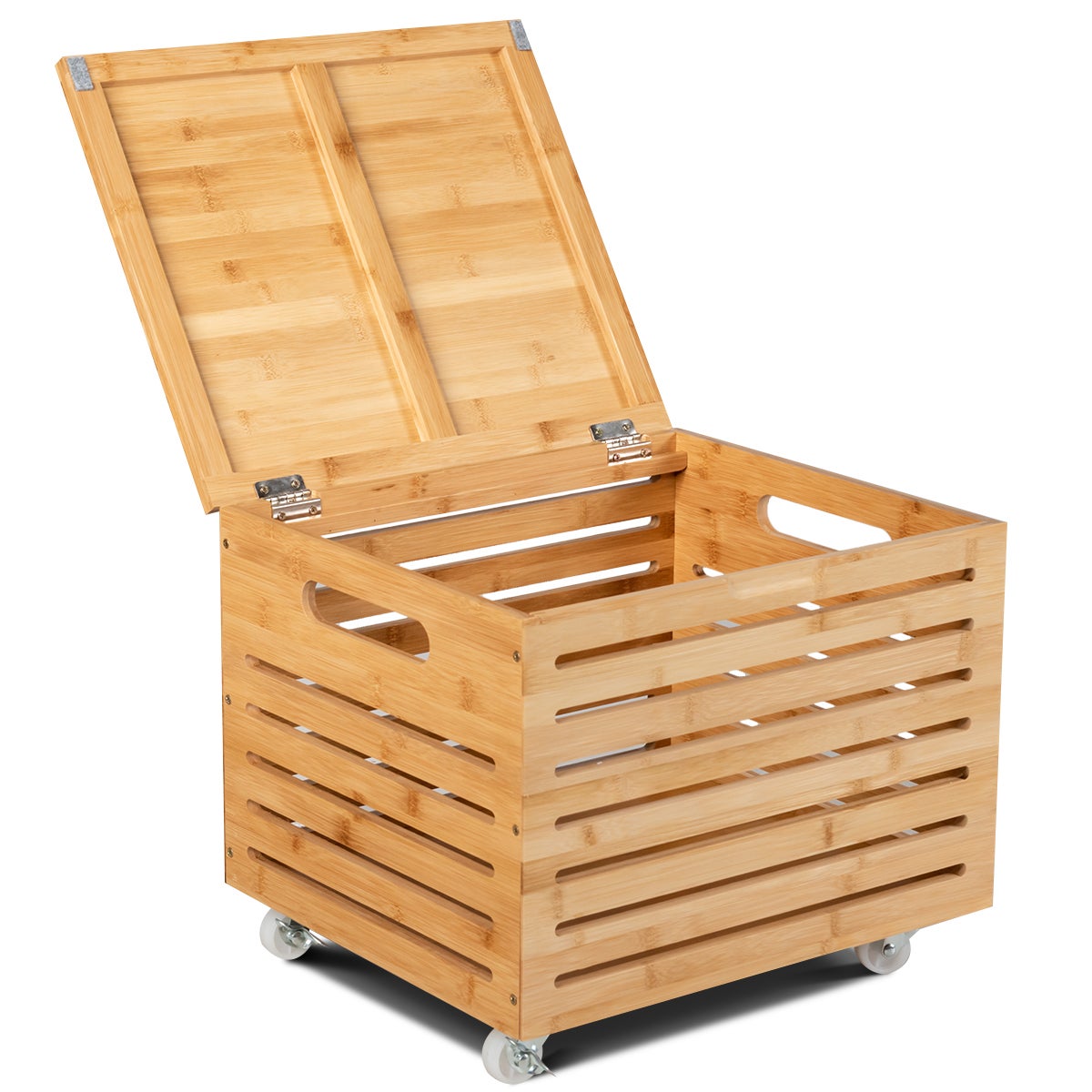 Boîte de Rangement Roulante en Bambou, Coffre de Rangement avec 4 ...