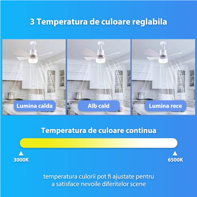 Petit ventilateur de plafond E27 avec lumière, télécommande intelligente, trois vitesses, pales amovibles, moteur en cuivre silencieux - 2