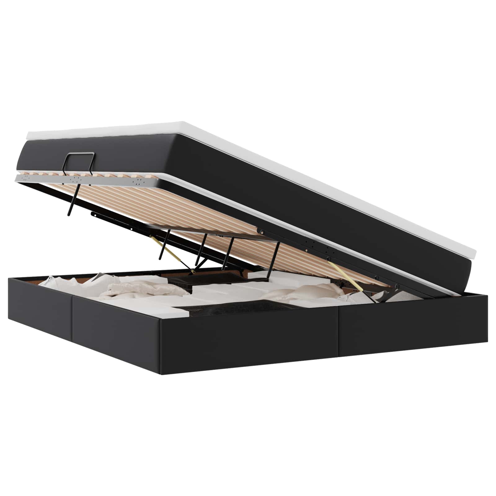 Lit avec rangement et matelas noir 180 x 200 cm similicuir - 2