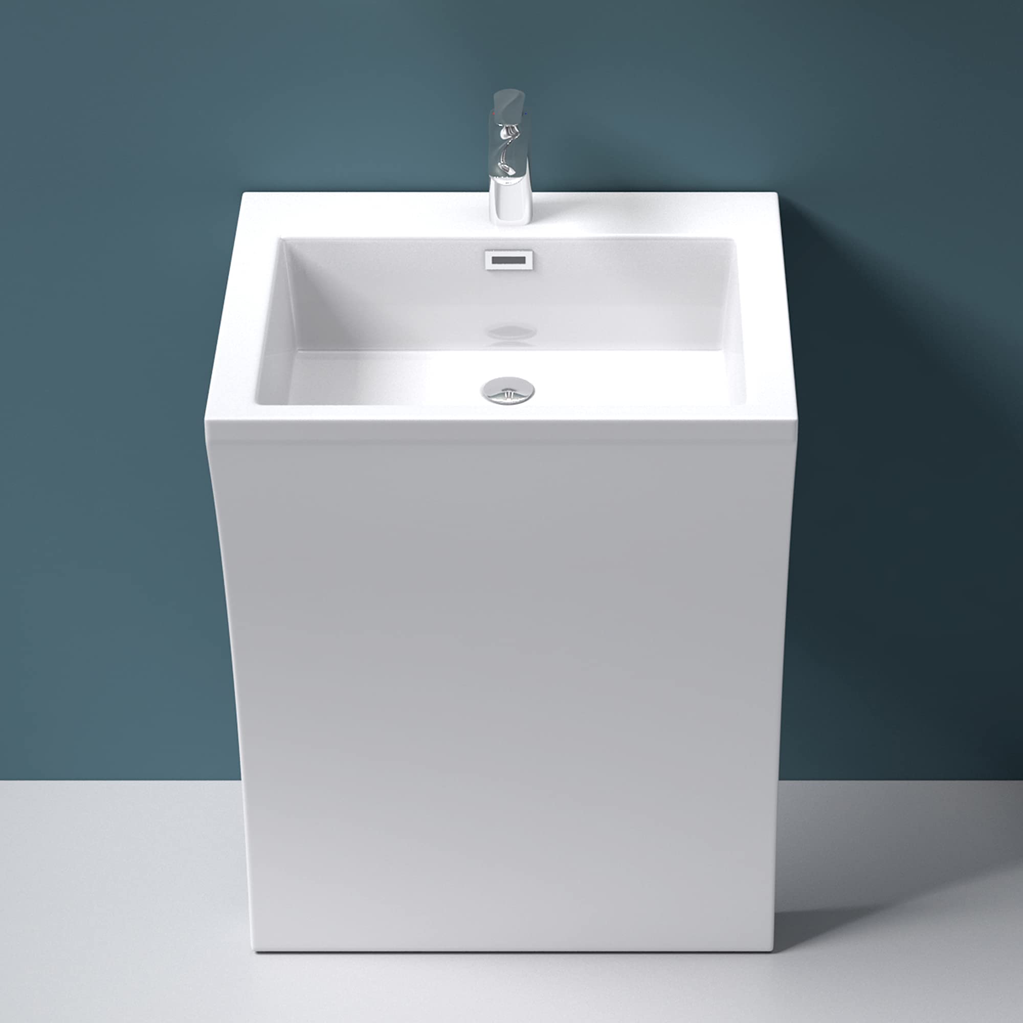 Lavabo sur Pied, Vasque Colonne Rectangulaire, 60x48x82cm, avec Trop-Plein, Lave Mains Blanc en Résine, pour Salle de Bains, Col07 Mai & Mai - 2