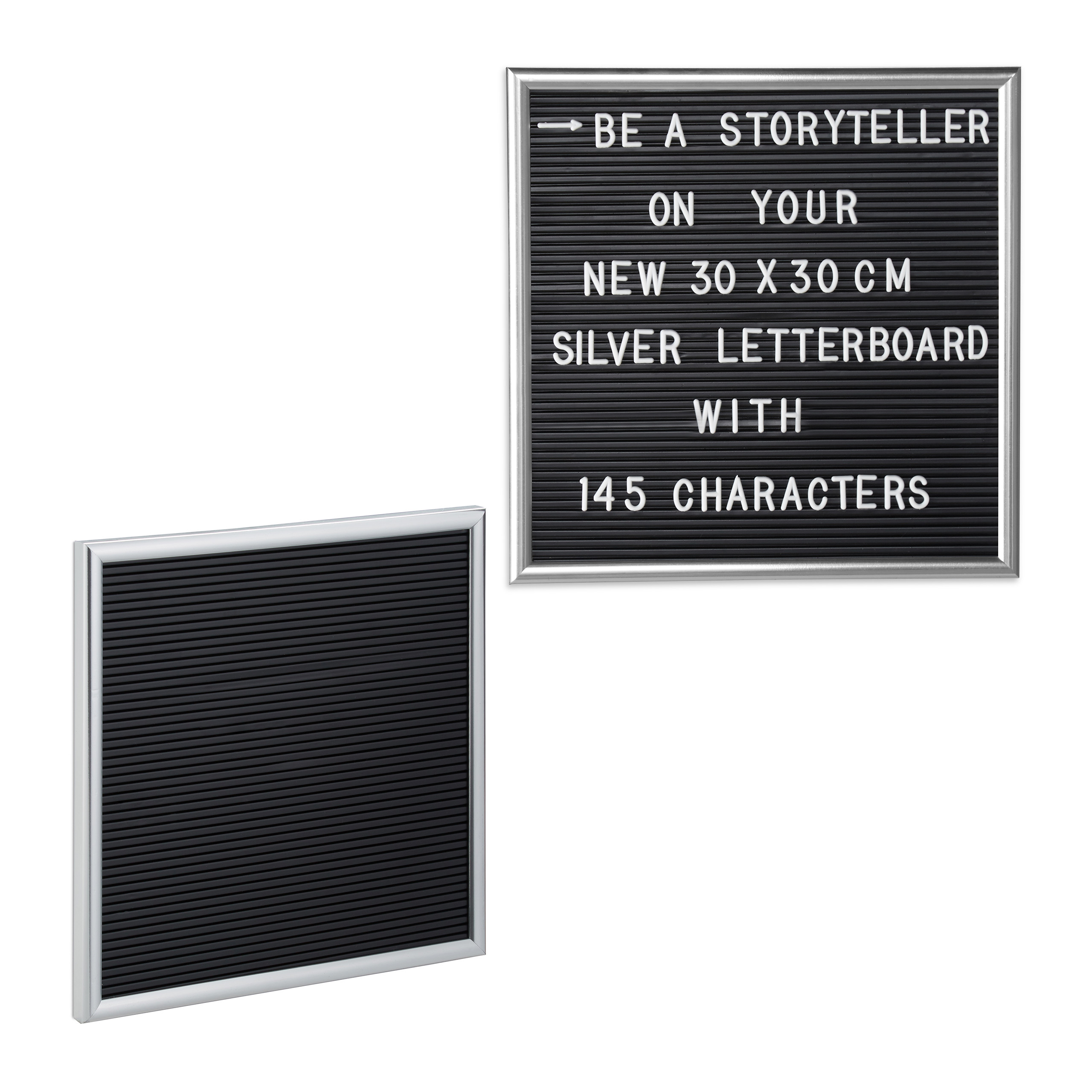 2 letter boards con marco de madera, pizarra 145 letras, números y símbolos, pp y madera, 30 x 30, plateado