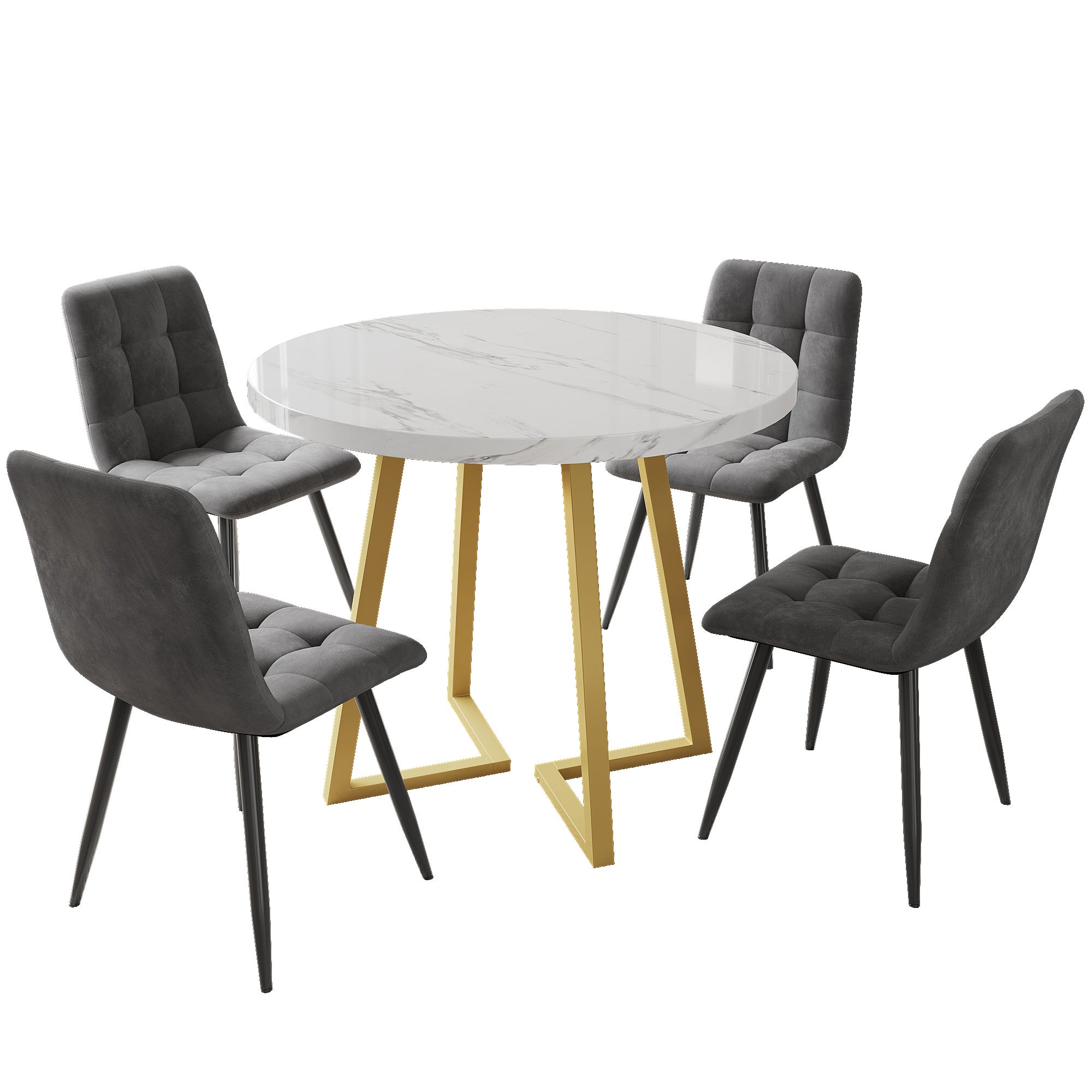 Wokaka Ensemble table et chaises de salle à manger style nordique - Table ronde 80 cm - avec 4 chaises Scandinaves (gris