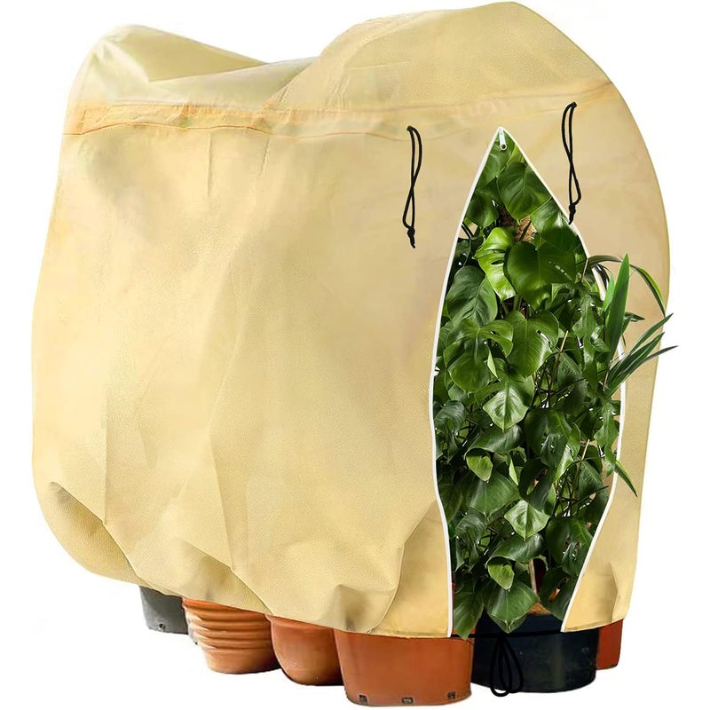 Osłona roślin na zimę, 180 x 120 cm, regulowany rozmiar, z suwakiem ściągającym, wielokrotnego użytku worek na rośliny odporny na mróz, beżowy