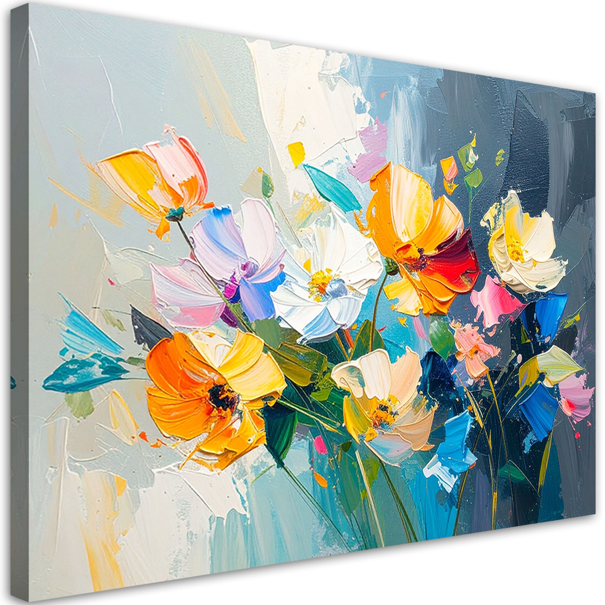 Obraz do salonu nowoczesny kolorowe kwiaty imitacja farby olejnej 60x40