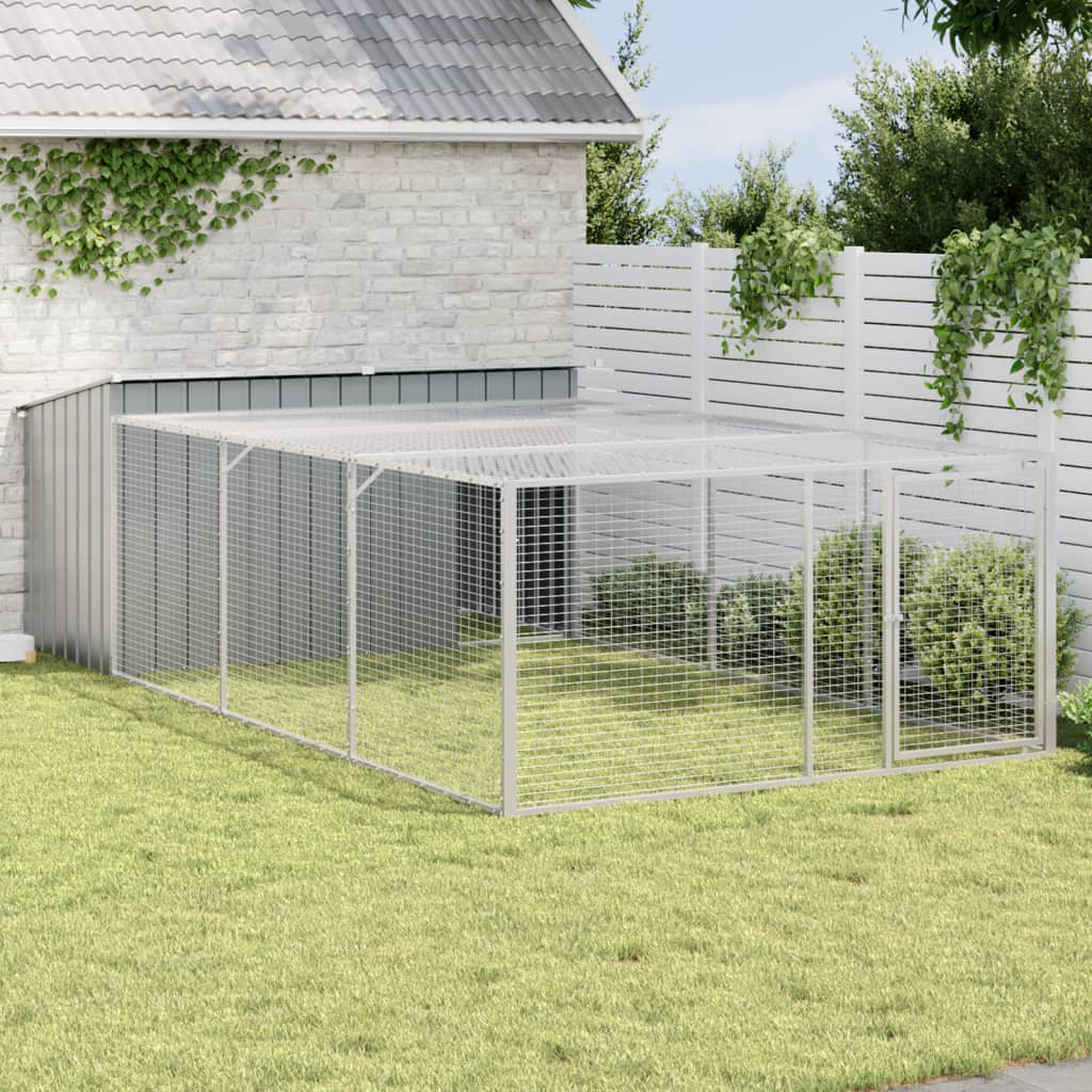 Domek dla psa z wybiegiem antracytowy 197x396x110 cm ocynkowana stal vidaXL