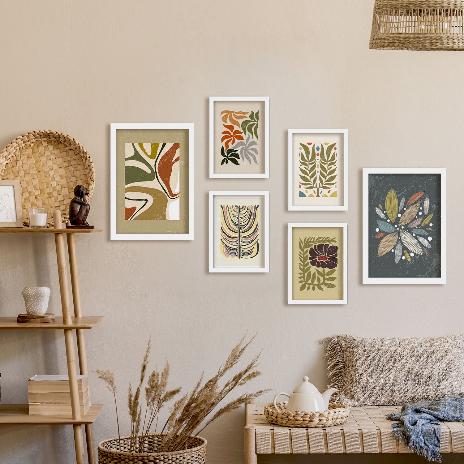 Nacnic Ensemble 6 Impressions De Plante Dans De Style Ethnique Cadre Décoratifs Pour Votre Chambre Maison Impression A4 A3 Avec Des Cadre Blanc - 5