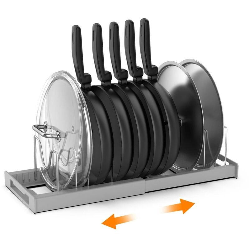 Stojak na pokrywki do garnków, rozsuwany stojak na garnki do szuflady, organizer do garnków z 7 regulowanymi przegródkami, szary