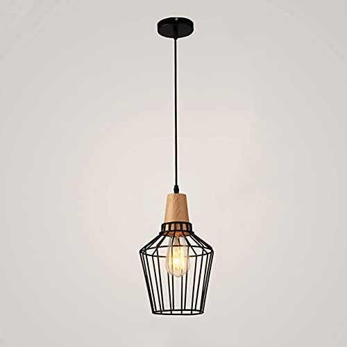 Metalowa lampa wisząca w kolorze czarnym z jedną żarówką, styl retro metalowej klatki, lampa sufitowa do restauracji