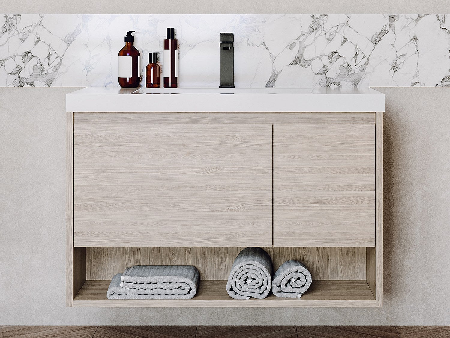 Szafka łazienkowa wisząca pod umywalkę naturalny jasny - 90 cm - PUJUKA