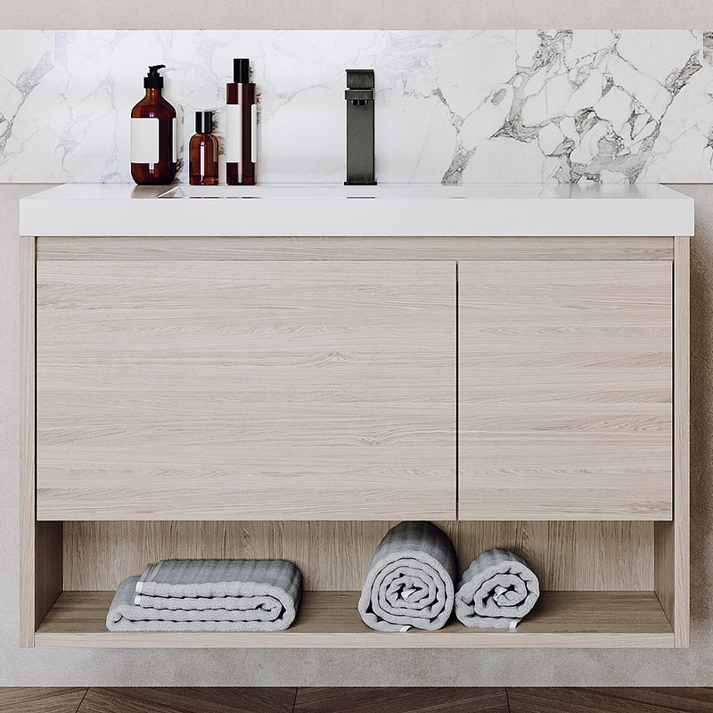 Szafka łazienkowa wisząca pod umywalkę naturalny jasny - 90 cm - PUJUKA