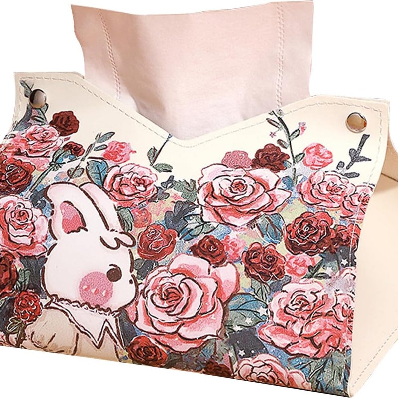 Pudełko na chusteczki ze skóry PU, praktyczne i dekoracyjne, dozownik chusteczek do łazienki, salonu, sypialni, biura, samochodu – różowe