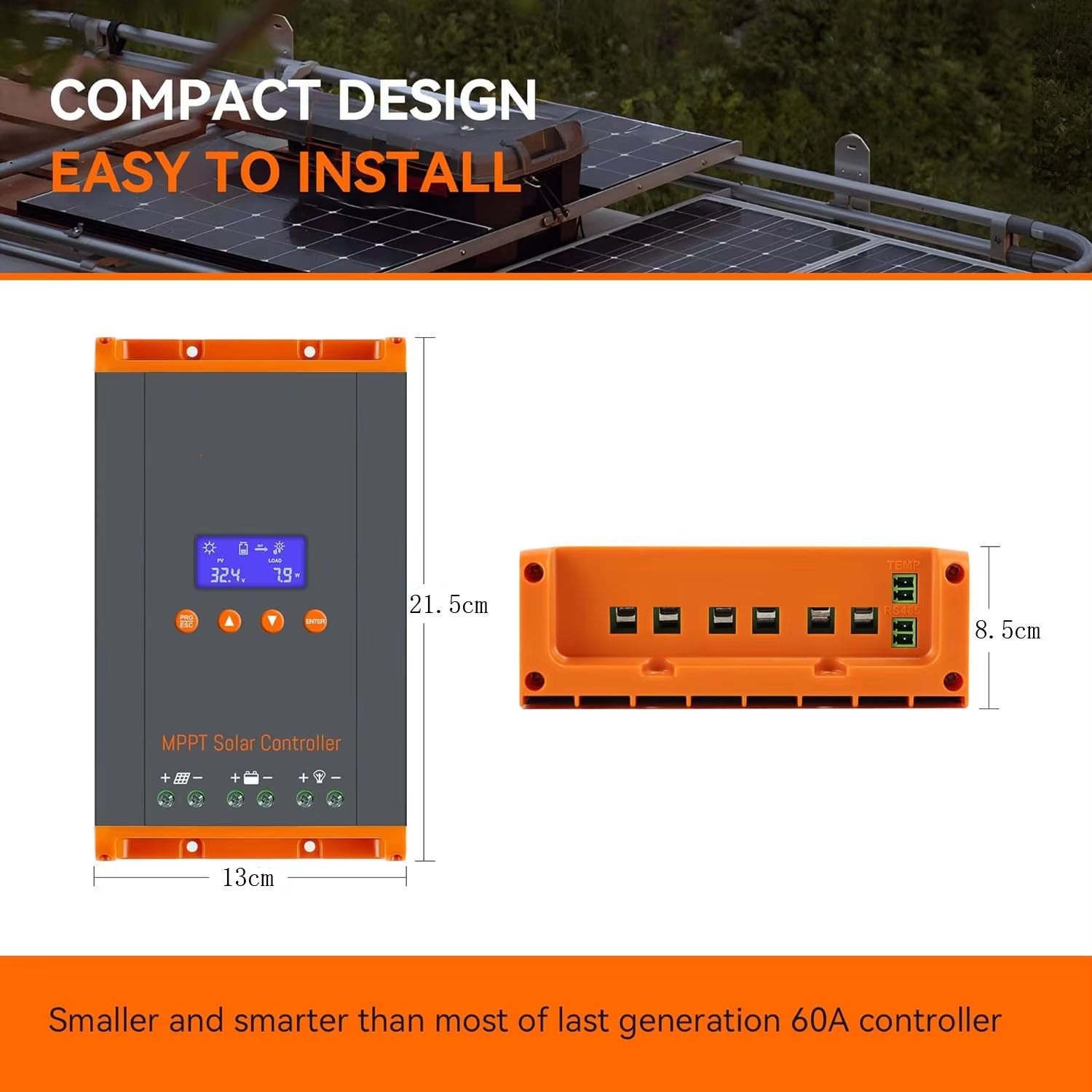QWINERN Controlador de carga solar MPPT 60A, controlador de painel solar, tensão nominal: 12V 24V 36V 48V, até 12 unidades em paralelo. - 2