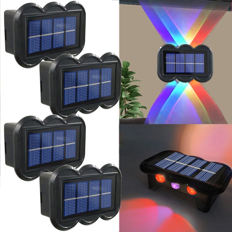 Zewnętrzne lampy solarne, zestaw 4 solarnych lamp ściennych od zmierzchu do świtu, wodoszczelne lampy solarne ogrodowe świecące w górę i w dół, kolor