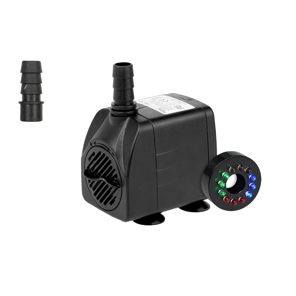 Cicha pompa zanurzeniowa, regulowany przepływ, z oświetleniem LED, kabel 1,45 m (1000 l/h, 15 W, wysokość podnoszenia 1,6 m)