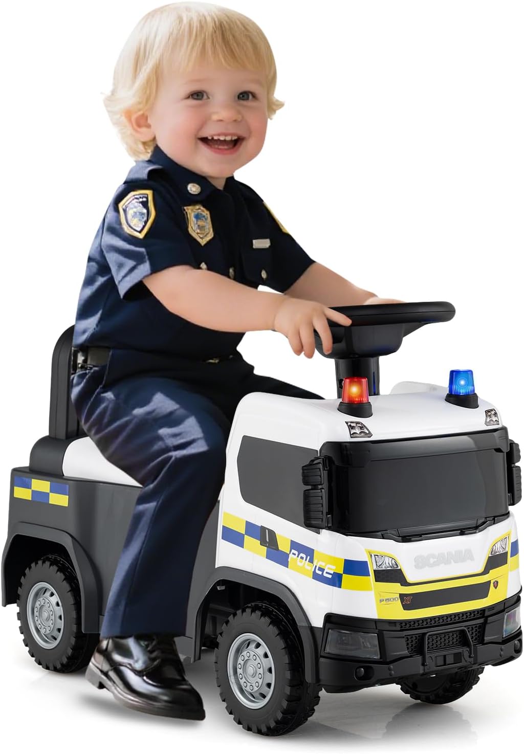 Zabawkowa Ciężarówka Budowlana na Licencji Scania, Samochód na podnóżki dla Dzieci z Lampkami, Samochód na Kółkach, od 18 Miesięcy (Biały)