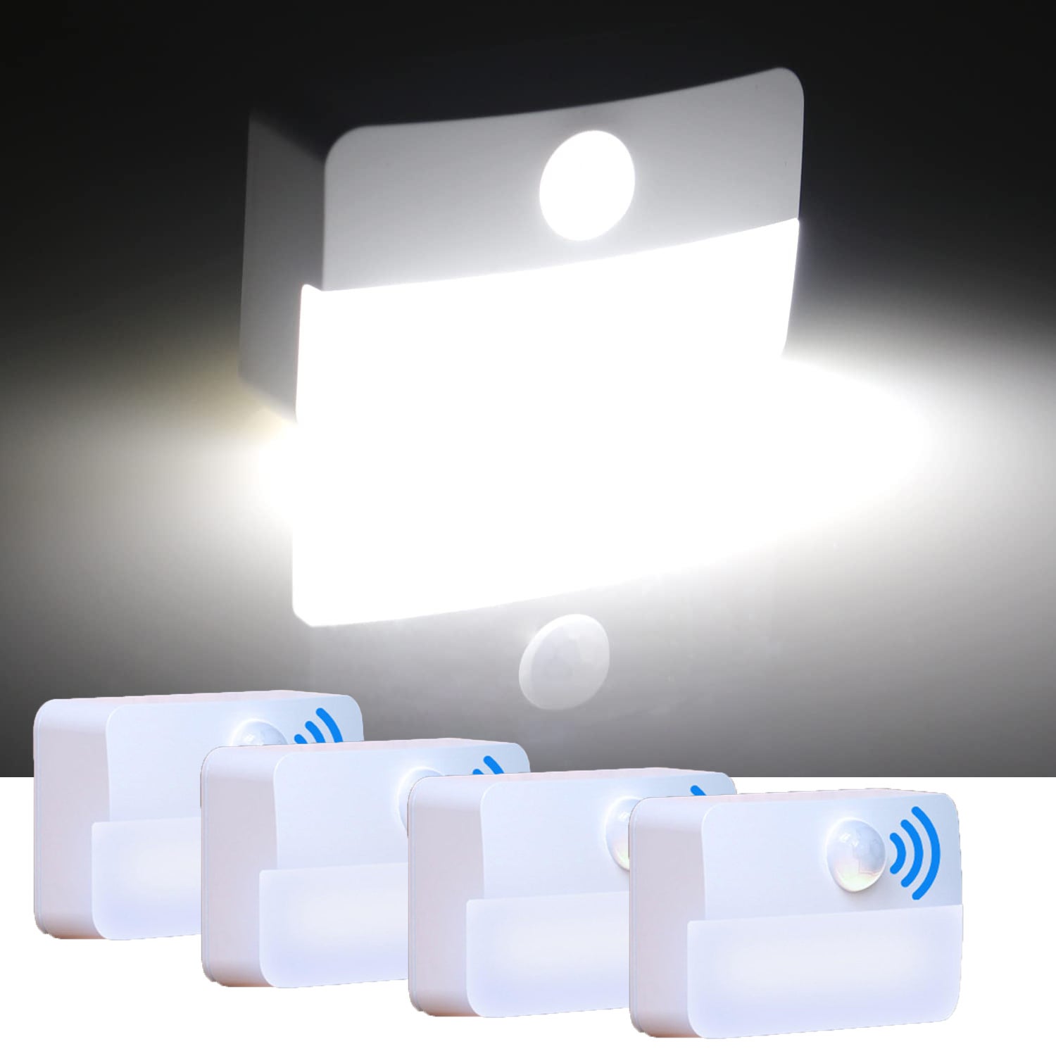 4 Luci Notturne A LED Con Sensore Di Movimento SOL – A Batteria, Wireless Per Scale, Bagno E WC – Facili Da Installare