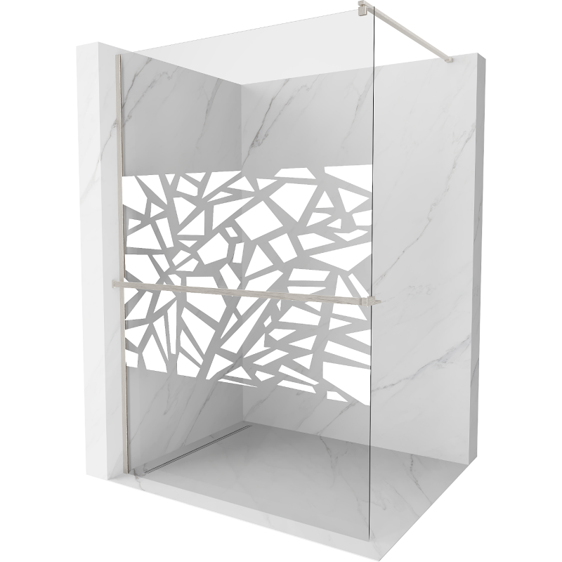 Mexen Kioto+ ścianka prysznicowa z półką Walk-in 90 x 200 cm, biały wzór, nikiel szczotkowany - 800-090-121-97-85
