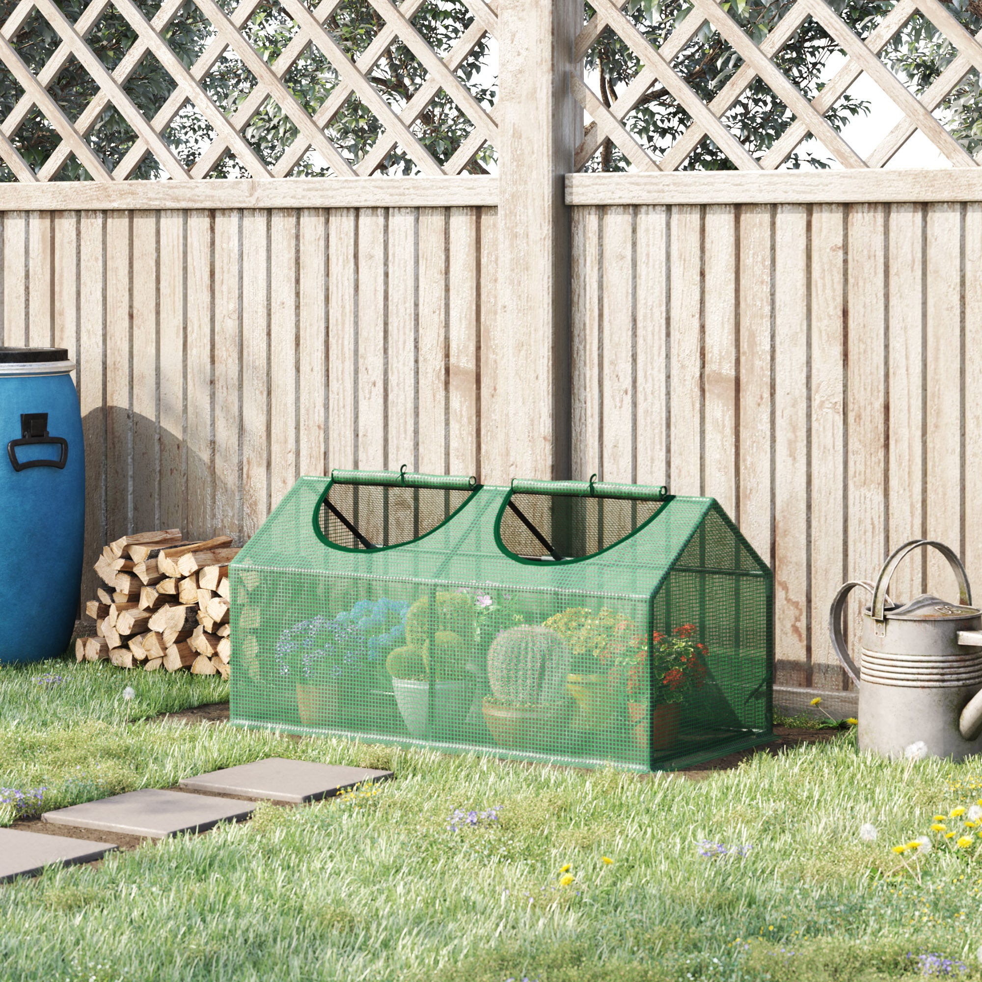 Mini Serre, 2 Fenêtres Enroulables, Couverture PE Haute Densité 140 g/m², 120 x 60 x 60 cm, Vert Foncé - 3