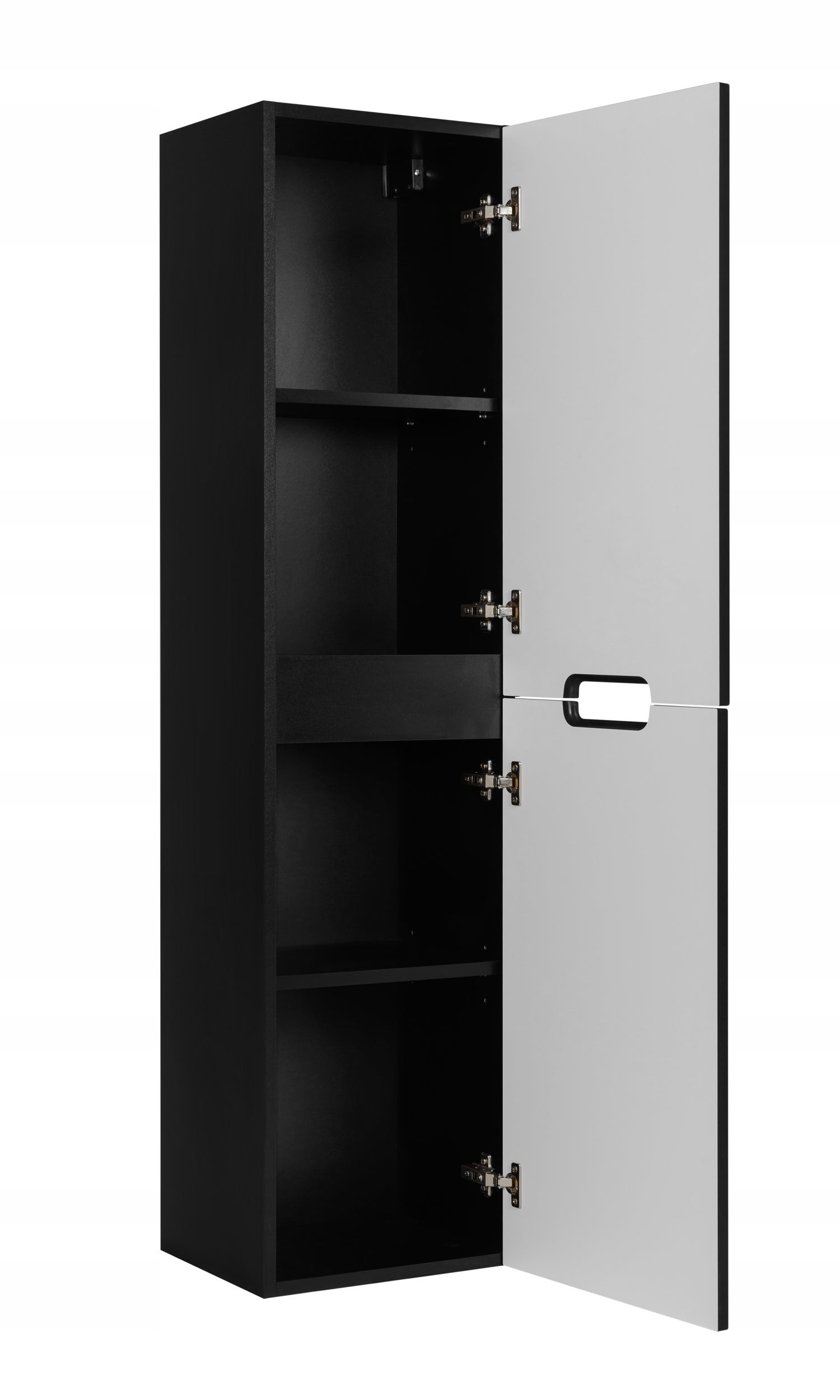 Colonne de salle de bain suspendue noire 136 cm façades rainurées MDF deux portes Rodan - 5