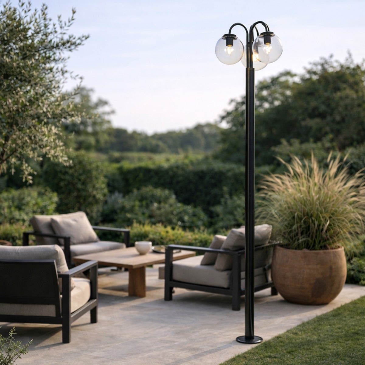 Qazqa moderno lanterne da esterno per giardino - Sfera - nero, max. 40w, compatibile con lampadines LED, e27, 200cm, IP44, a 3 - 2