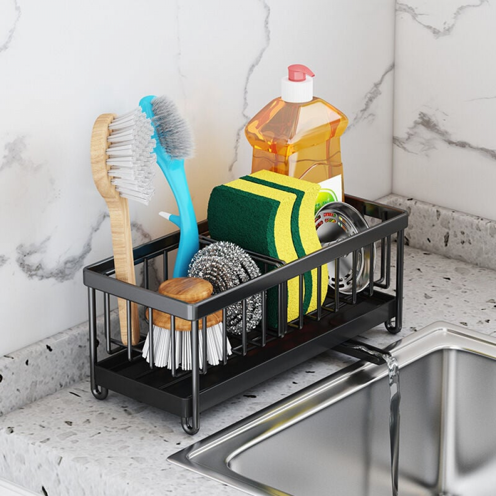 Organiseur D'Évier De Cuisine TOKPLNU – Panier Mural Noir Avec Drainage Auto, Fixation Adhésive, Pour Éponges Et Produits