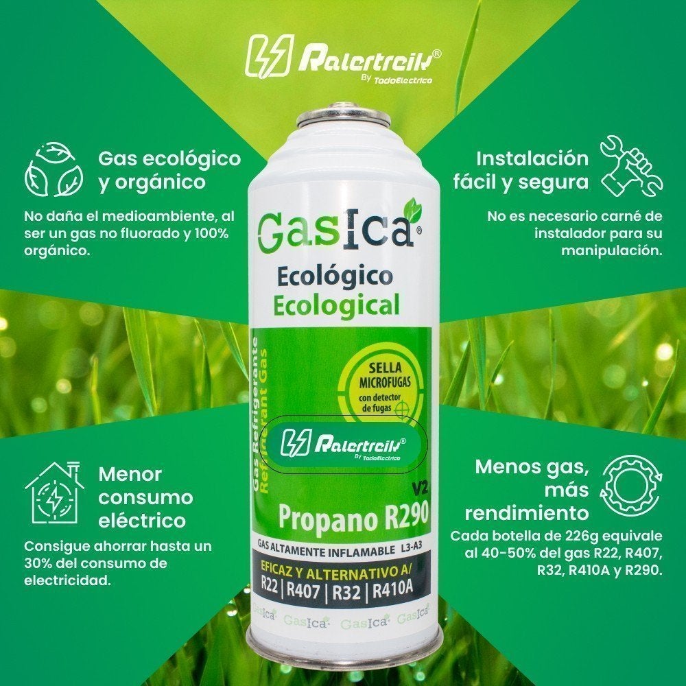 Pack 4 Botellas Gas refrigerante orgánico GASICA V2 sustituto R22/R407/R290 y R410A 226gr + Llave de servicio - 4