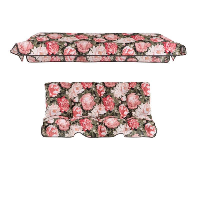 Poduszki z daszkiem na huśtawkę 130 cm Luna / Kate kwiatowe różowo–zielone Patio
