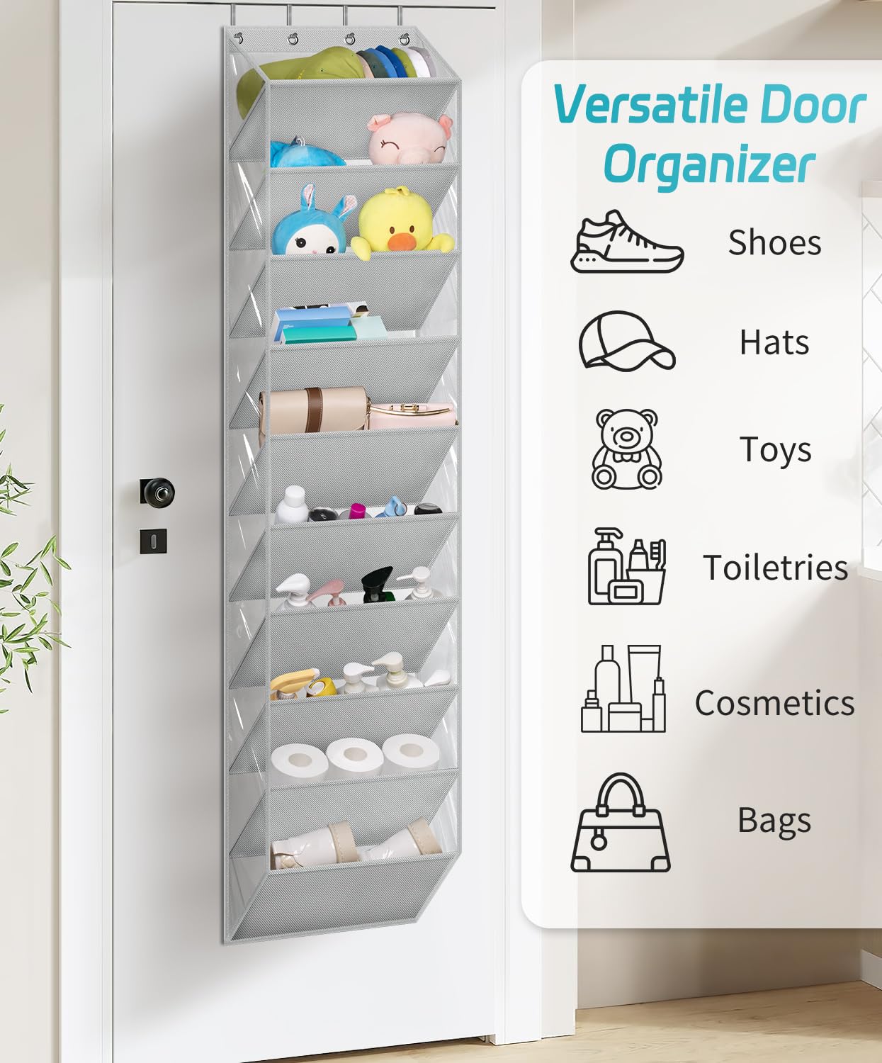 Organiseur à chaussures à 10 niveaux, robuste, avec grandes poches profondes, pour placard, rangement mural, pour dortoir et porte étroite - 7