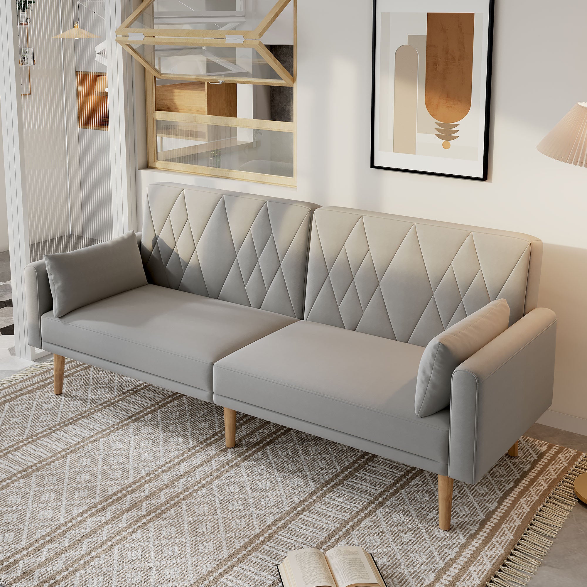 Hcore Divano Letto Futon Convertibile In Memory Foam – Piccolo E Moderno Con Braccioli Regolabili, Grigio - 2